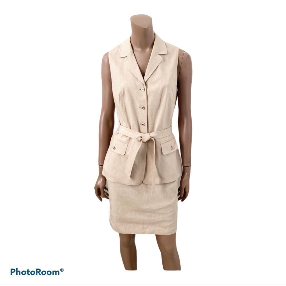 Escada tan vest & pencil skirt set skirt XS vest M